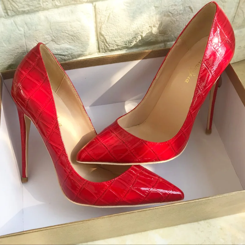 

Brand fashion new pointed red high-heeled exquisite stone pattern elegant single shoes 12cm high heel ladies party shoes