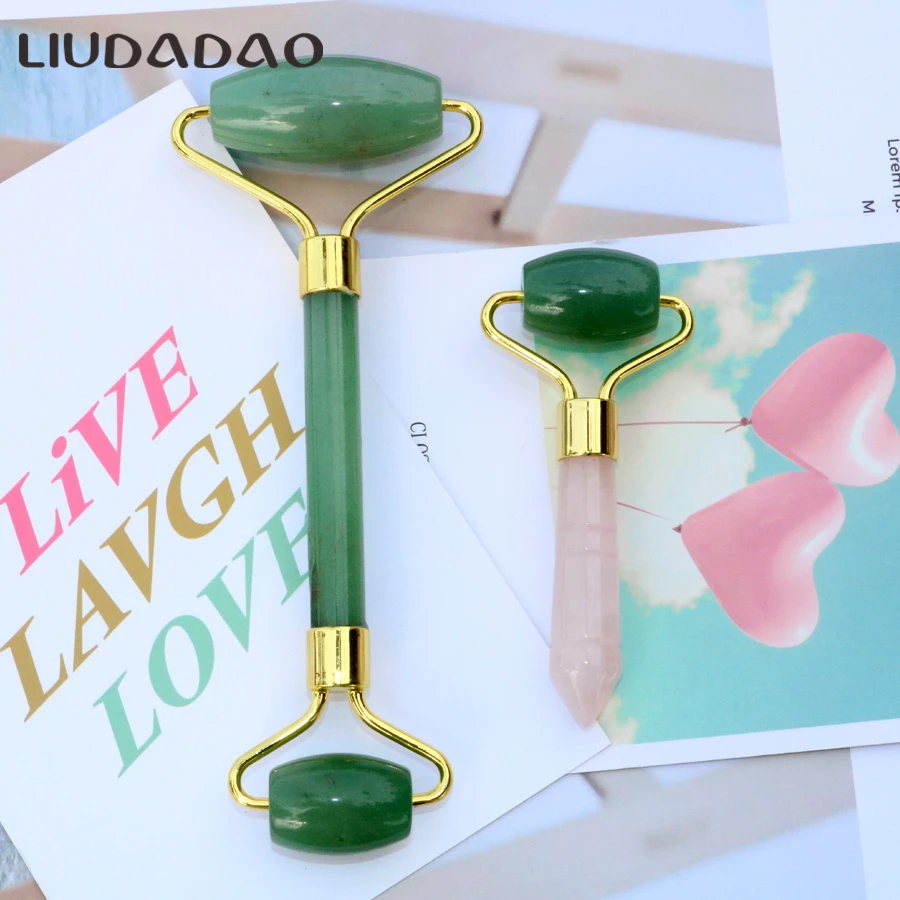 

Mini Rose Quartz Roller Green Aventurine Mixed Crystal Stone Facial Massager Rollers Portable Cute Facial Massage Tools Beauty