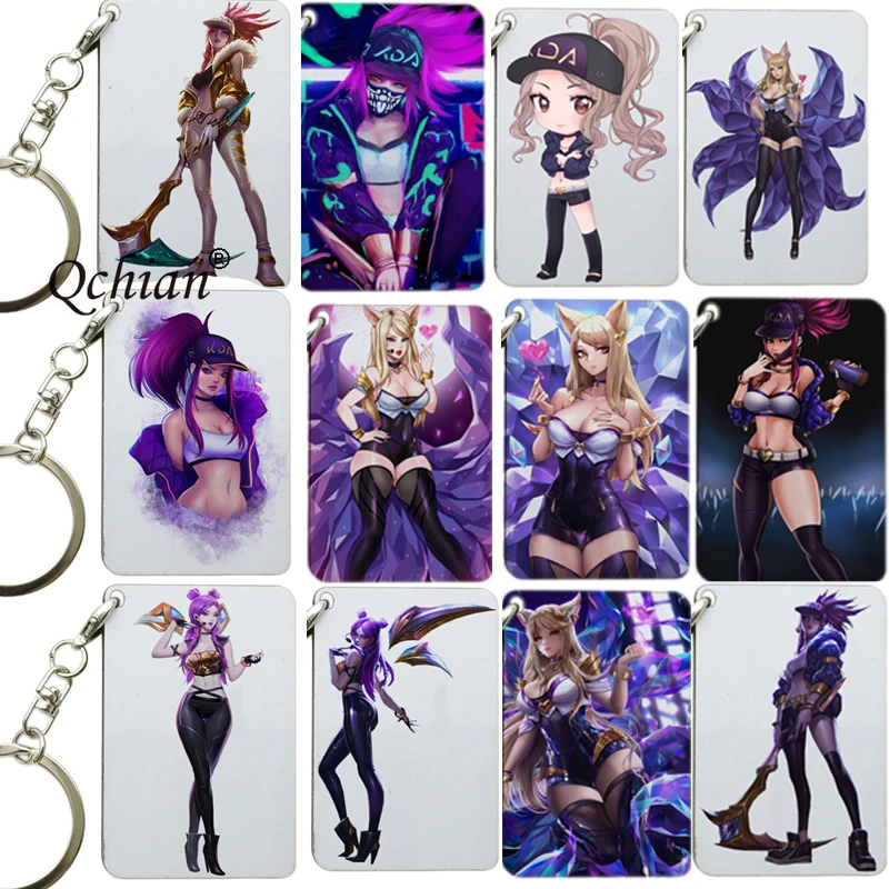 

LOL KDA Cosplay Accessories Key Ring KDA Akali Ahri Keychain Kaisa Evelynn For Women Man Key Cover Key Caps Key Holder Gift