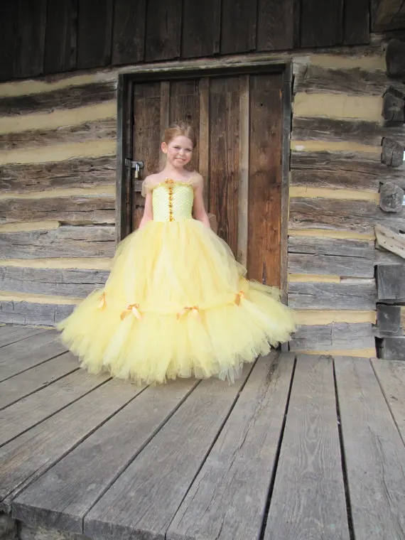 belle princesa meninas cosplay traje ouro amarelo