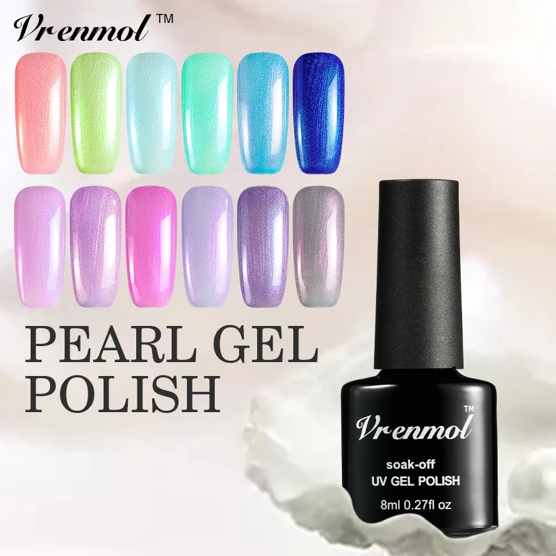 

Vrenmol Glitter Pearl Nail Gel Polish Pure Color UV Gel Soak Off Sea Shell Couleur Varnish Long Lasting Summer Series Lacquer