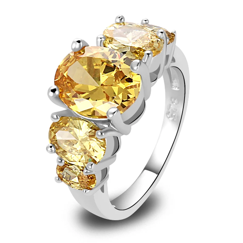 

Fancy Crystal Jewelry Handmade Oval Cut Yellow Oval Gems Unisex Silver Ring Size 6 7 8 9 10 11 12 13 Wholesale Free Shipping