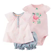 2018 Oferta Especial Nova Chegada de Lã de Algodão Completa 3 pcs Set Vestido Da Menina Do Bebê Dos Miúdos Para Bebes E Romper, pinks Cores Roupas