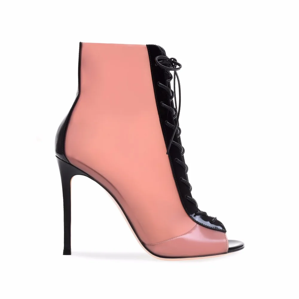 Оригинальное предназначение; Модные женские ботильоны; пикантные ботинки с открытым носком на высоком тонком каблуке; стильная обувь розового цвета; женская обувь; американские размеры 4-14