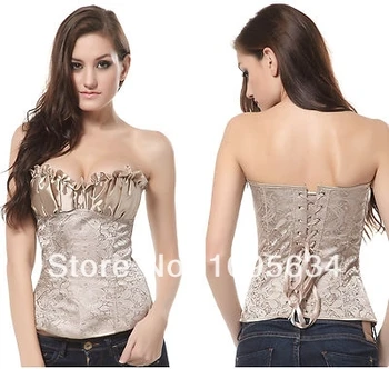 

corselet Sexy Women corsets and bustiers Creamy Lvory Renaissance Satin Lacing Corset Top 5424 blusas free shipping 2013 women
