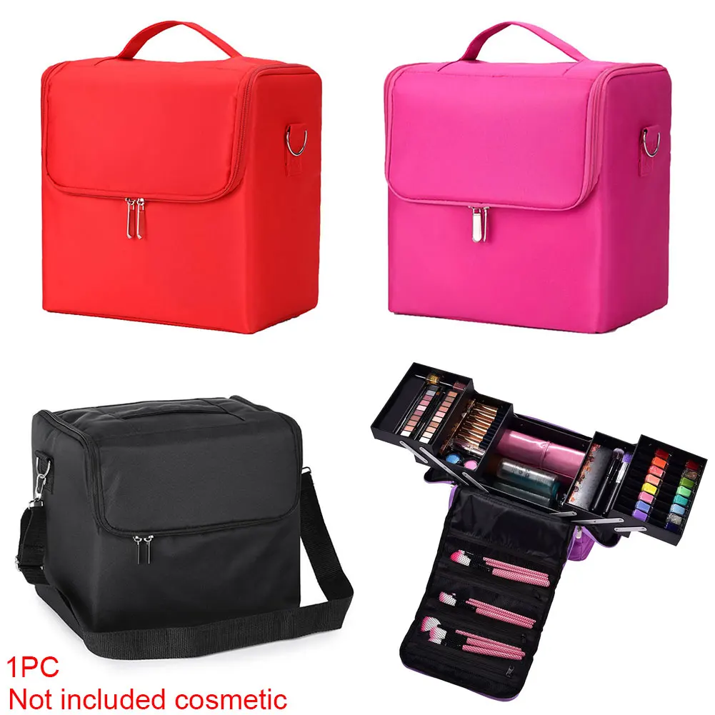 

Storage Jewellery Case With Carry Strap Multilayer Nail Art Makeup Bag Portable Vanity Box Zipper Cosmetics Organizer #137