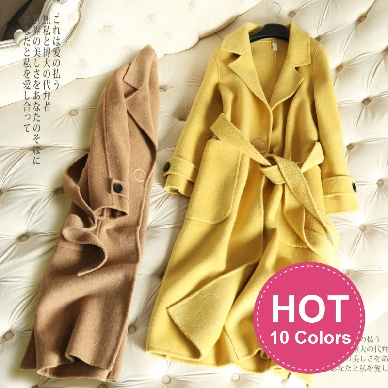 2019 Winter Coat Women Long Cashmere Alpaca Wool Coats With Belt High Quality