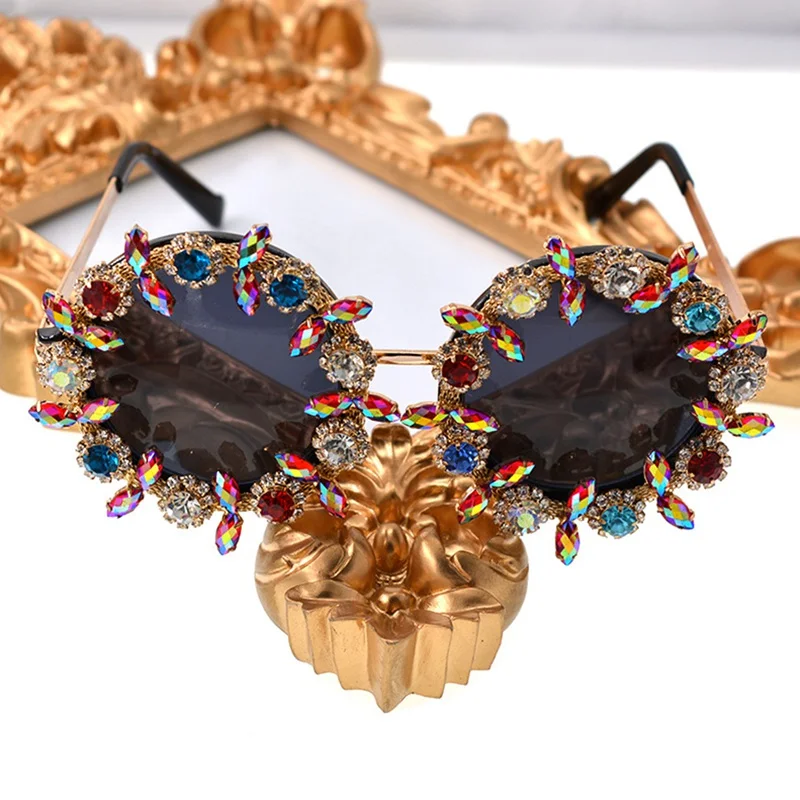Алмазные цветные солнцезащитные очки в стиле барокко, женские Украшения, солнцезащитные очки, женские оттенки