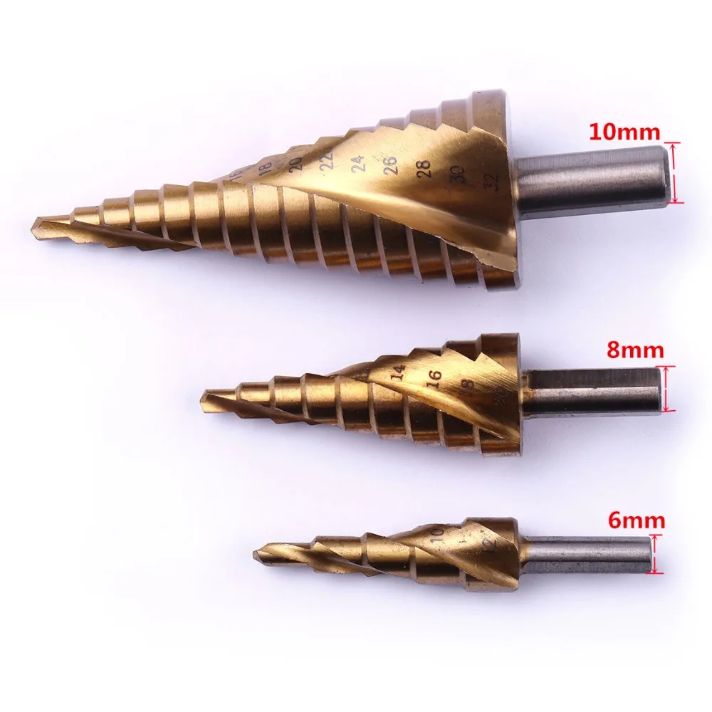 Professional stepped drill DIA 4-12mm,4-20mm,4-32mm HSS spiral groove titanium cone drill  