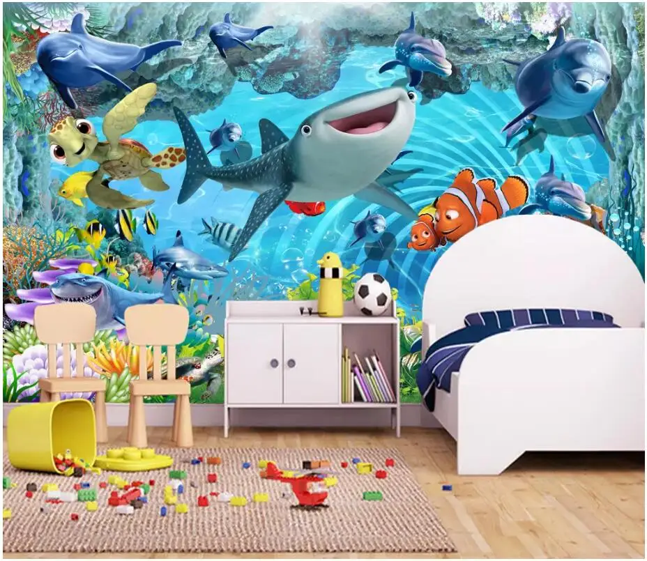 3d фотообои wallpaer на заказ для детской комнаты с изображением подводного мира