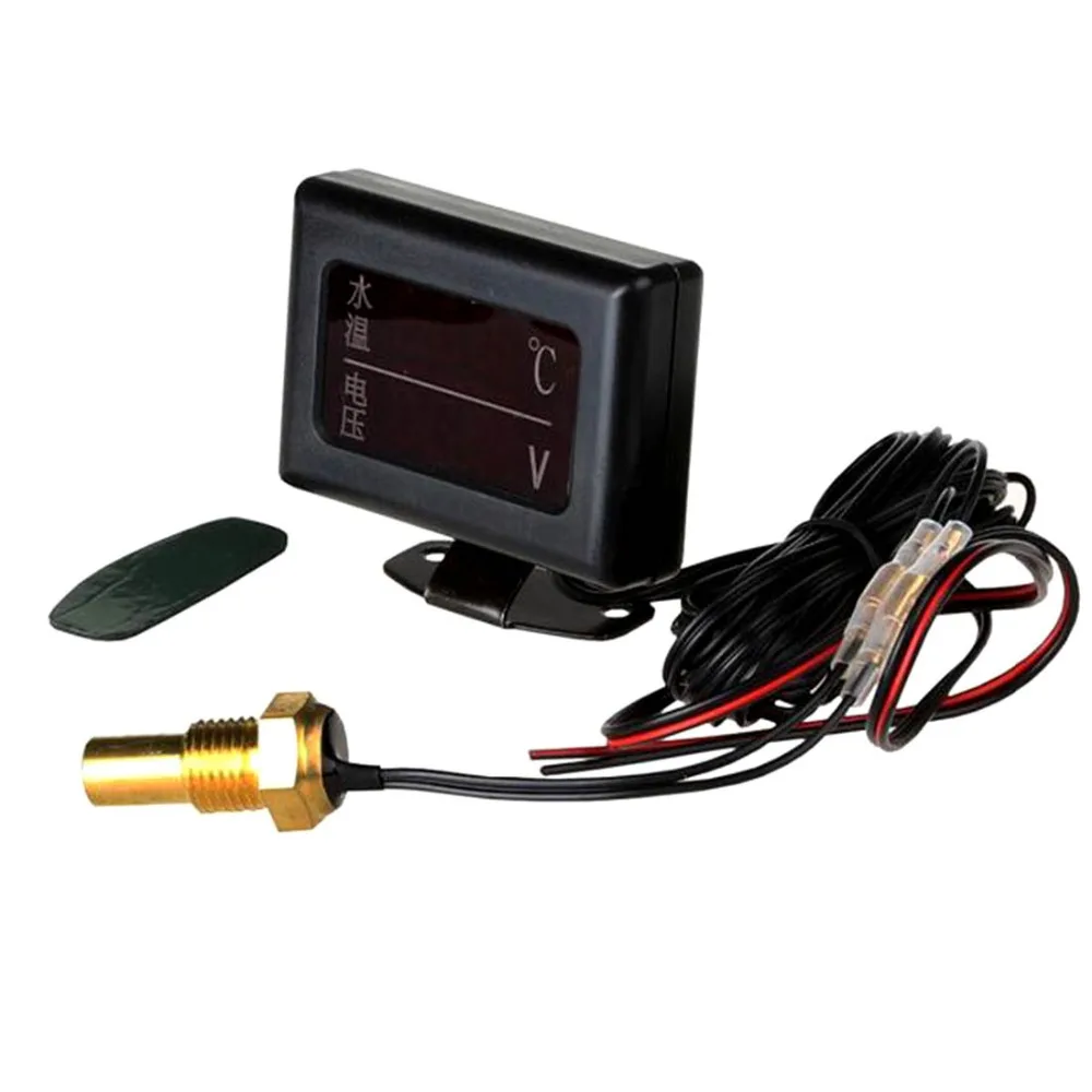12V/24V Car Universal Digital Water Temperature Voltmeter 2 in 1 Gauge+Water Temperature Sensor