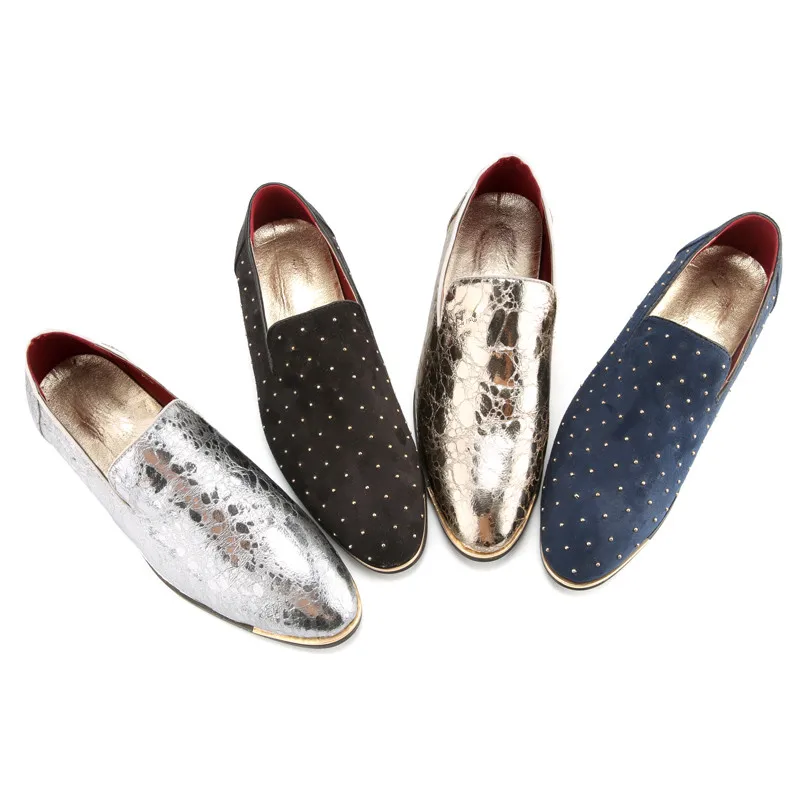 men shoes luxury brand rhinestone loafers fashion silver gold spike flats studded leisure footwear river oxford shoes for men (13)