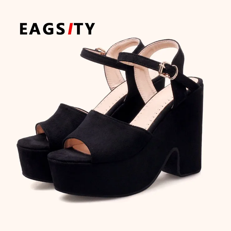 

EAGSITY Retro women wedges platform sandals spring summer 2019 ankle strap block heel ladies sandals peep toe pumps shoes