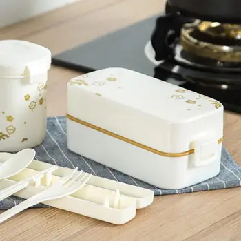 

Microwave Oven Heating Double-layer Bento Box Japanese-style Lunch Box Three-compartment Partition Rectangular Plastic Lunch Box