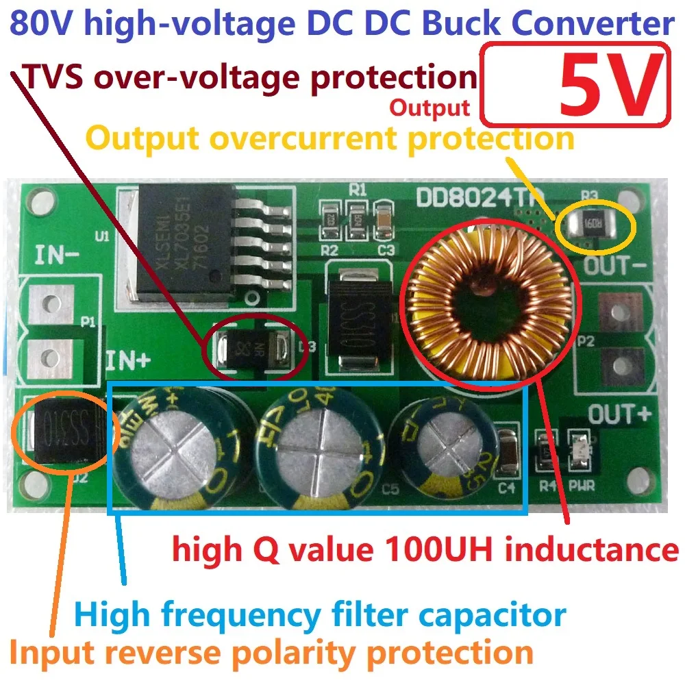 High voltage dc dc buck step down converter dc 80v 72v 64v 60v 48v 36v