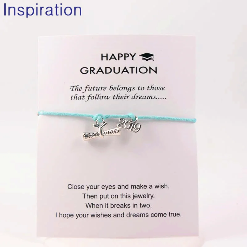 

2019 2020 Graduate Double Charm Bracelet Graduation Card Gift Jewelry Diploma Bracelet For Women men College Students