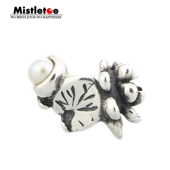 

Mistletoe Jewelry Genuine 925 Sterling Silver Water lilies of July With White Pearl Charm Bead Fit European Troll 3.0mm Bracelet