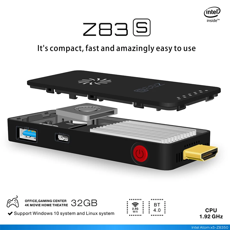 

Newest Z83S TV Dongle Intel Atom x5-Z8350 Support Windows10 and Linux OS Mini PC 2GB 32GB Bluetooth HDMI 1080P TV Stick