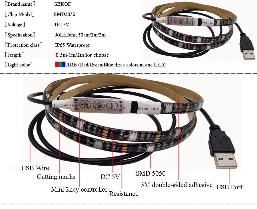 DC 5 в USB RGB светодиодный светильник SMD5050 гибкий водонепроницаемый светодиодный светильник ТВ фоновый светильник ing неоновая Диодная лента 50 см 1 м 2 м 5 м светодиодный светильник