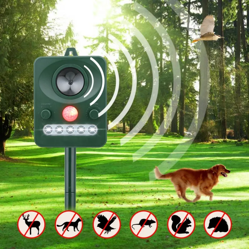 

Solar Ultrasonic Animal Repellent Humane Outdoor Dog Cat Bird Animal & Pest Control with Powerful LED Strobe Lights