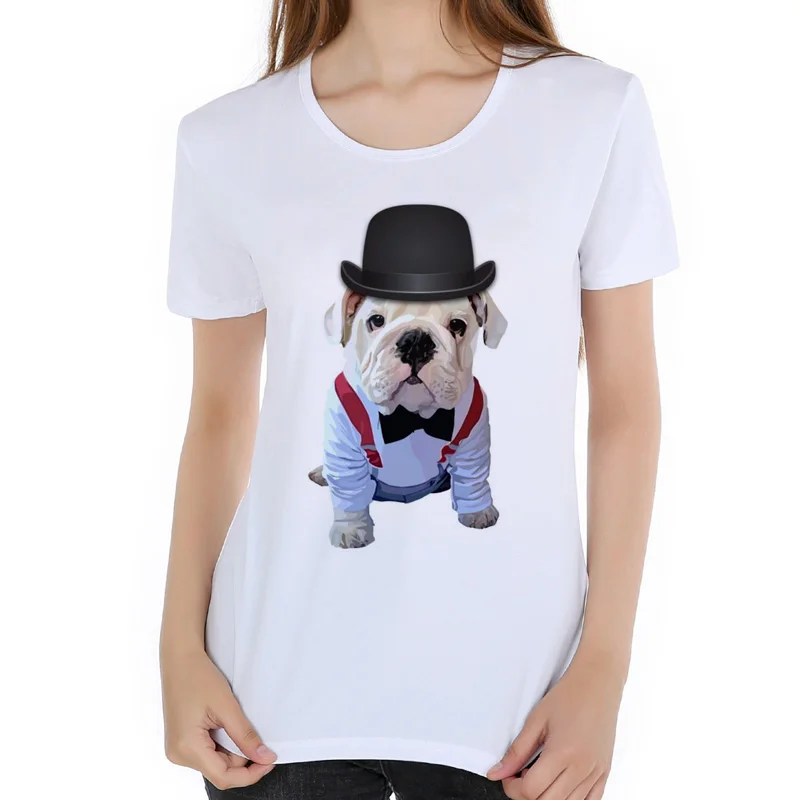 Women 3D cute gentleman bulldog t shirt 2018 cartoon printed French