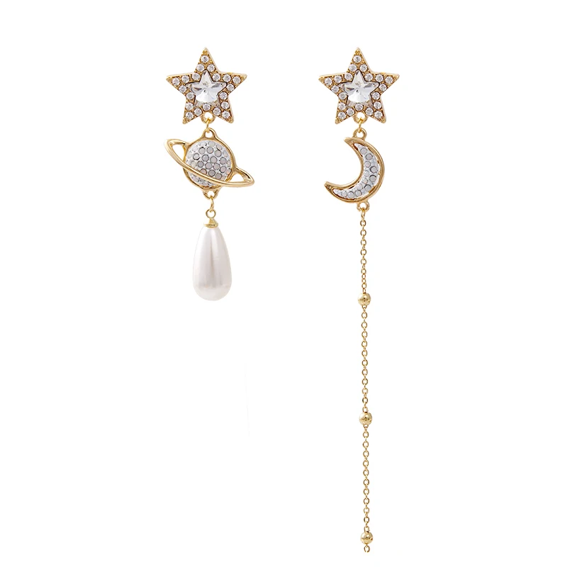 

AE-CANFLY Fashion Charm Simple Asymmetrical Star Moon long Tassel Dangle Pearl Drop Earrings Elegant Women Luxury jewelry