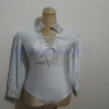 

New style men latin dance costumes senior spandex stones long sleeves latin dance shirt for men latin dance shirts S-4XL M005