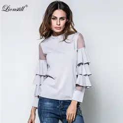 Lionstill Для женщин футболки расклешенные длинные выдалбливают рукавом o-образным вырезом Повседневная футболка Женские футболки вискоза