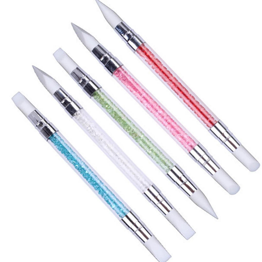 

5 Colors New Dual Heads Silicone Nail Art Sculpture Pen Rhinestone Acrylic Handle Nail Polish Manicure Tool