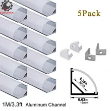 5 шт 1 м V форма светодиодный алюминиевый профиль системы с молочной крышкой торцевые крышки и монтажные зажимы Алюминиевый профиль для светодиодной ленты