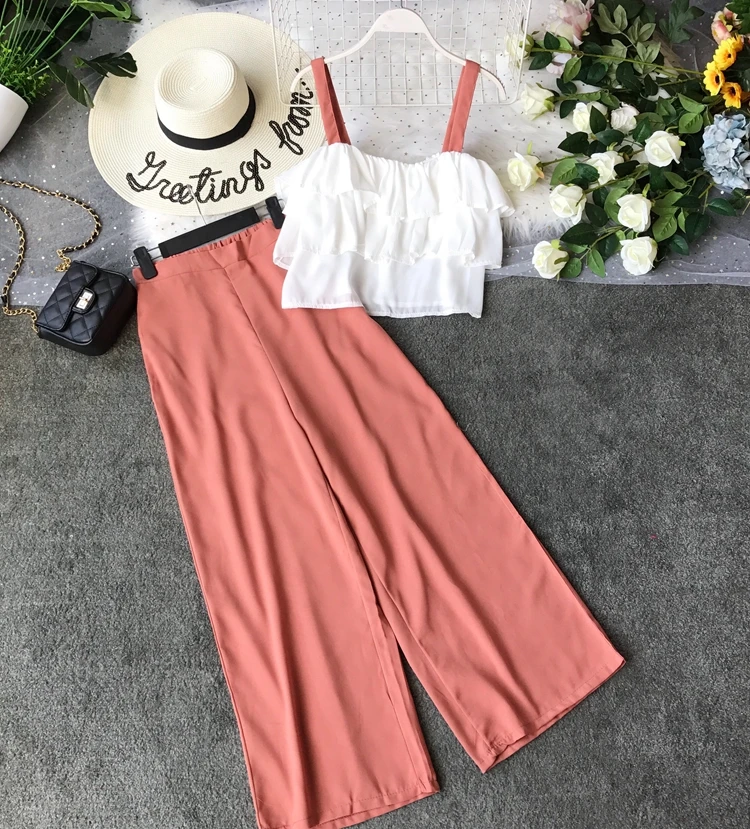 ALPHALMODA 2019 летние женские топы на бретельках брюки комплекты из 2 предметов с