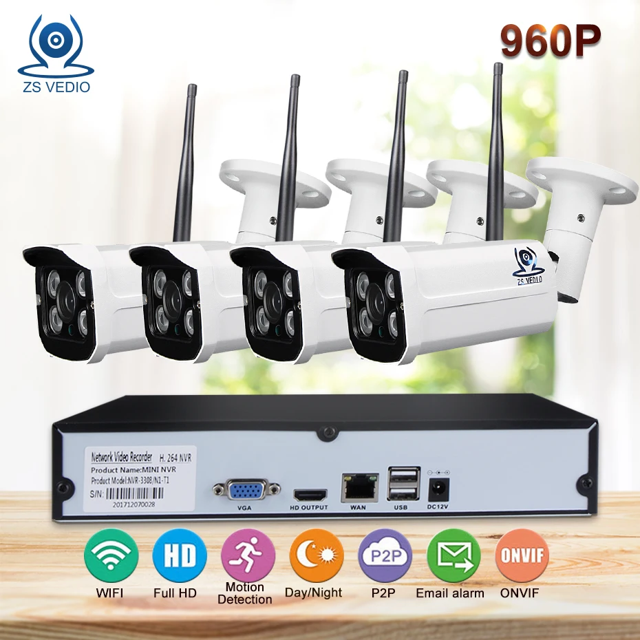 

ZSVIDEO Surveillance System Security Camera Outdoor Wireless Motion Security Cameras Night Vision P2P NVR Kits Camera CCTV