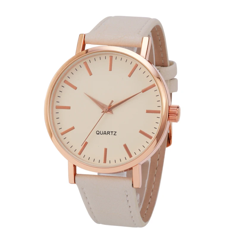 big dial watch unisex cream dial color PU leather strap rose gold color watch stainless steel back japan movement big dial watch unisex cream dial color PU leather strap rose gold color watch stainless steel back japan movement