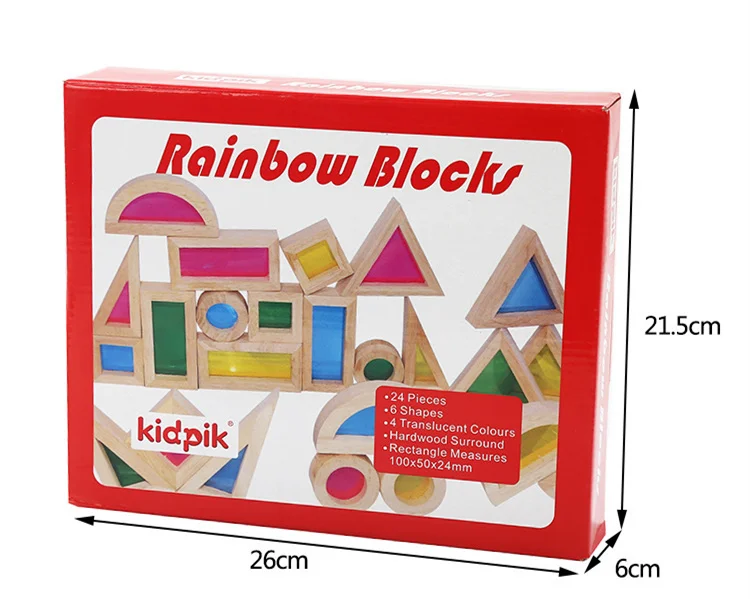Радужные блоки 24 шт Геометрическая сборка акриловые блоки деревянные игрушки для детей творческие строительные блоки Развивающие детские игрушки