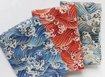

Pretty 50x145cm Blue Orange Bronzing Ocean Printed Cotton Linen Fabric For DIY sewing TableCloth Mat Pillow