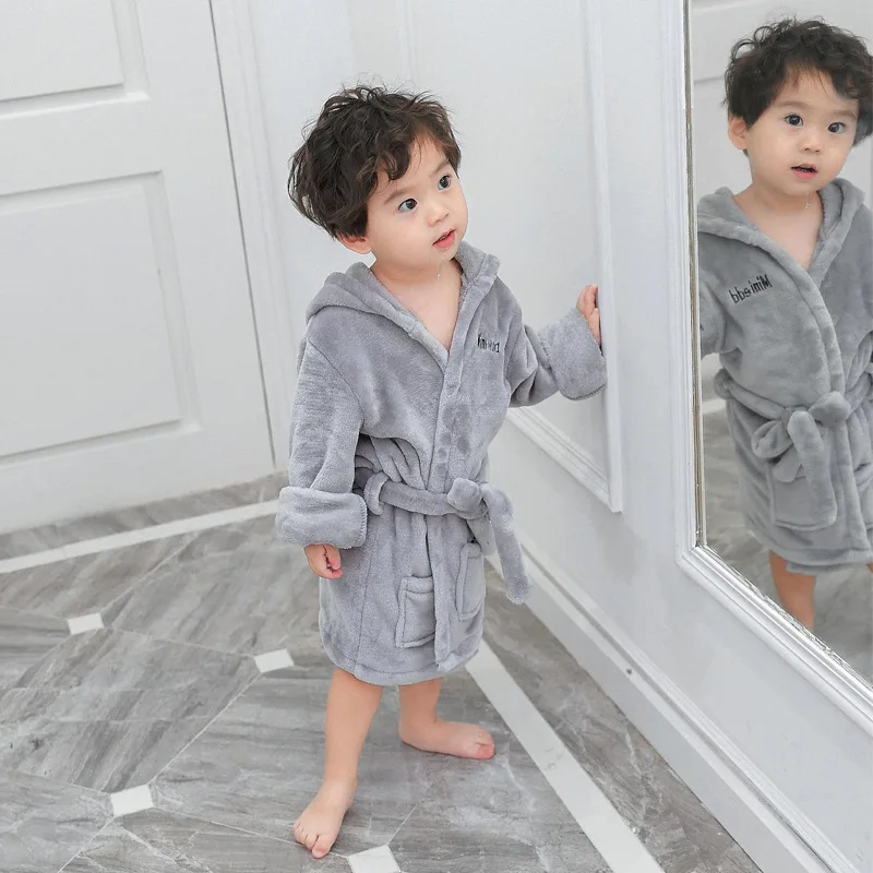 Baby's Gray/White Soft Letter Embroidered Bathrobe Buy Bathrobes Online
