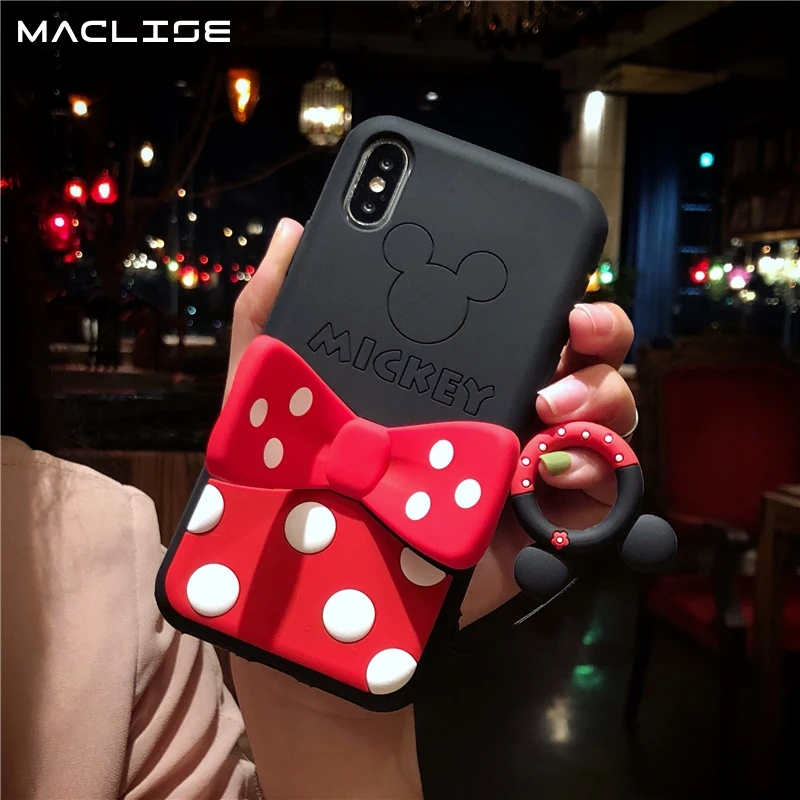 

New bowknot kickstand for iPhone 7 plus case for iPhone XS Max Mickey Minnie cartoon cover for iPhone XR 8 plus 6 6splus coque