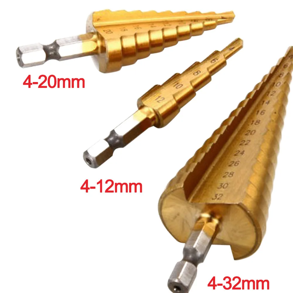 30^ Шестигранная высокоскоростная стальная титановая ступенчатая конусная буровая коронка Дырокол HSS листового металла power home work ручной инструмент для работы по дереву