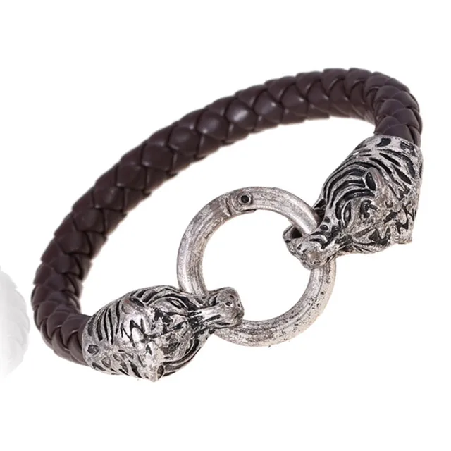 Snake Leather Bracelet Oval Buckle Tiger Round Personality Men Bracelet