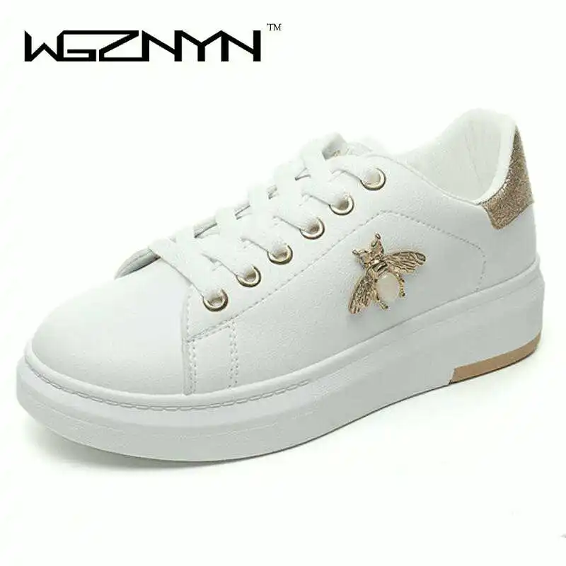 

WGZNYN Spring autumn fashion women shoes female sneakers size 35-40 solid white sneakers crystal shoes woman tenis feminino W505