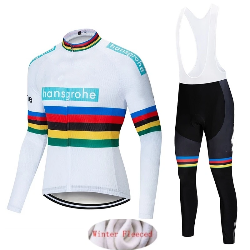 

2019 Hansgrohe Team Winter Thermal Fleece Long Clothes Set Mens Cycling Jersey Bib long Bike Bicycle Ropa Ciclismo Bike Clothing
