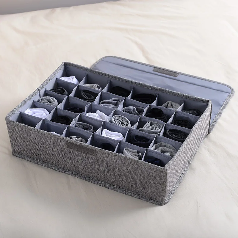 

30 Gird Cotton Linen Drawer Organizers Underwear Storage Box Bra Underwear Socks Drawer Divider Container Wardrobe Storage Bins