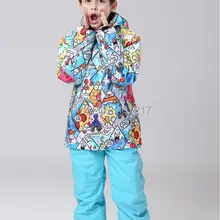 Детский Цветной лыжный костюм с героями мультфильмов Детский костюм для сноуборда детские лыжные куртки и штаны Лыжная одежда для мальчиков, Анорак, зимний костюм зимняя одежда