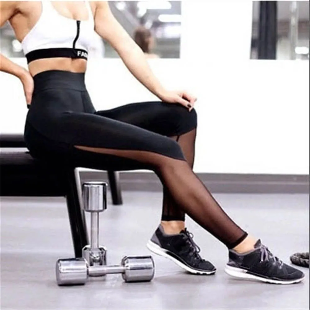 

Women Fitness Leggings High Waist Mesh Patchwork Leggings Skinny Push Up Fitness Elastic High Waist Leggings