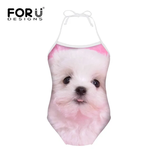 FORUDESIGNS Children Swimwear Swimsuit for Girls Cute Teddy Dog