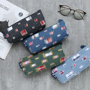 

1pcs Creative trend patch denim Style pencil large capacity zipper simple men and women pencil box stationery storage bag