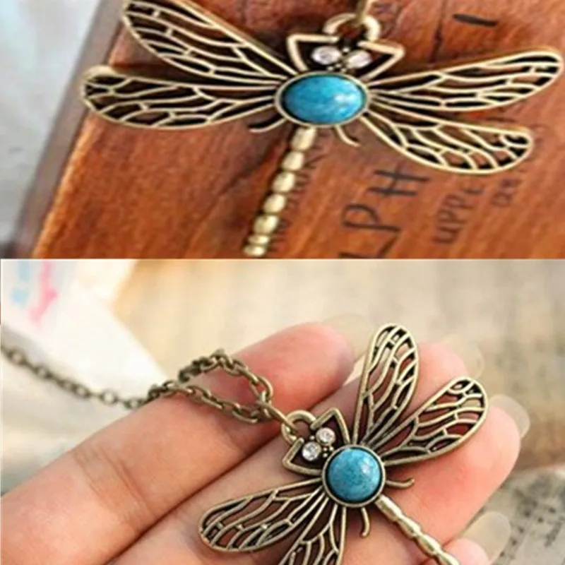 

2016 New Bohemian Bronze Dragonfly Long Chain Sweater Necklaces & Pendants Vintage steampunk Collares Mujer Collier Femme x5