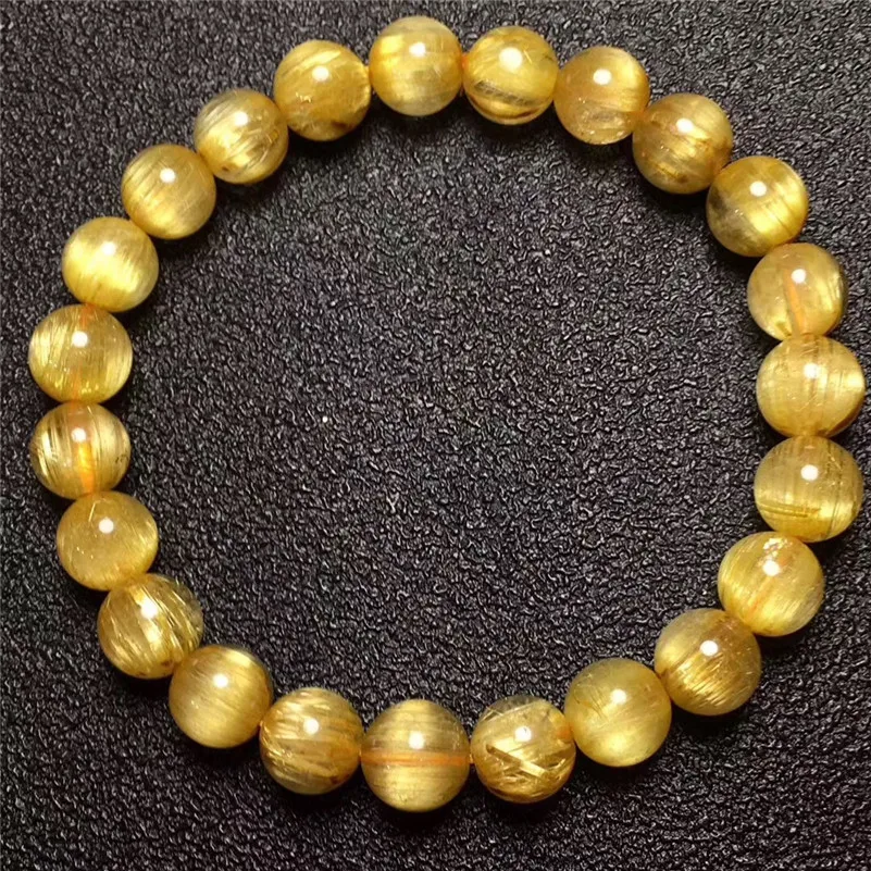 

8mm Natural Gold Rutilated Titanium Quartz Bracelet Brazil Women Men Round Beads Crystal Stretch Jewelry Certificate AAAAAA