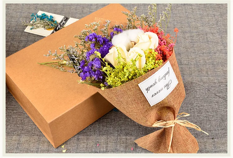 Flone Artificial Rose Flower Dried Flowers Rose Gypsophila Dried Flowers Bouquet  Valentine Wedding Birthday Party Decor Floral (1)
