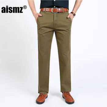 

Aismz New Mens Casual Business Pant Men Mid Full Length Brand Stretch Trousers Regular Straight Black Green Khaki Big Size 42 44